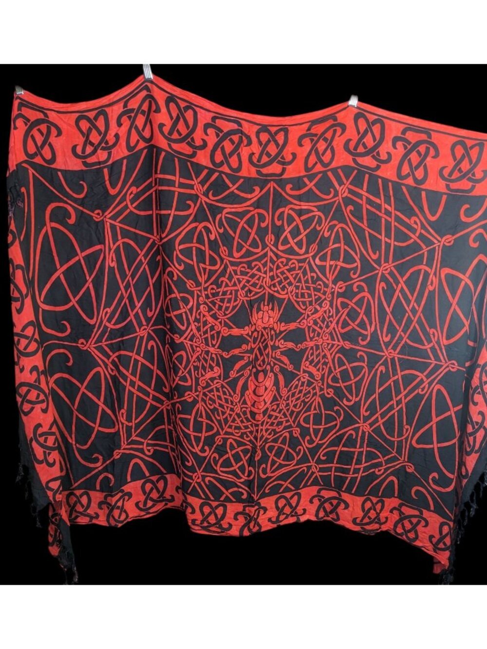 Curious Designs Red & Black Gothic Celtic Spider Tapestry Wrap/Shawl With Fringe
